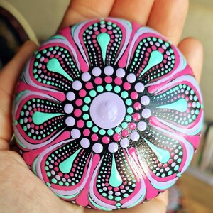 Hand Painted Mandala Stone Mandala Ornament Unique Handmade Mandala Home Decor Hand Painted Dot Art Unique Gift For Her Meditative Dot Art