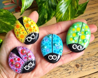 Personalised 'dottee' Ladybug Pebble, Hand Painted Ceramic Stone