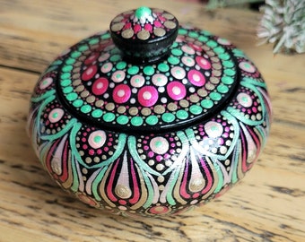 Trinket pot, jewellery pot, mandala trinket pot, hand painted trinket bowl, handmade trinket pot