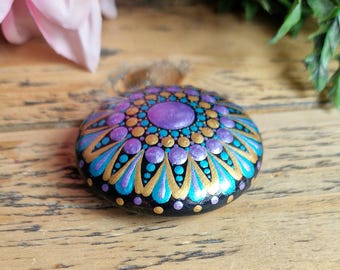 Hand Painted Mandala Palm Stone, Colourful Dot Art Pocket Stone, Unique Meditation Gift, Boho Spiritual Decor, Stress Relief Ornament