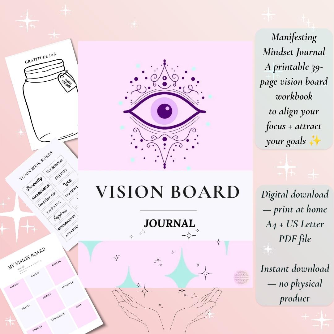 Printable Vision Board Journal – 39 Page Goal Setting Workbook (digital ...