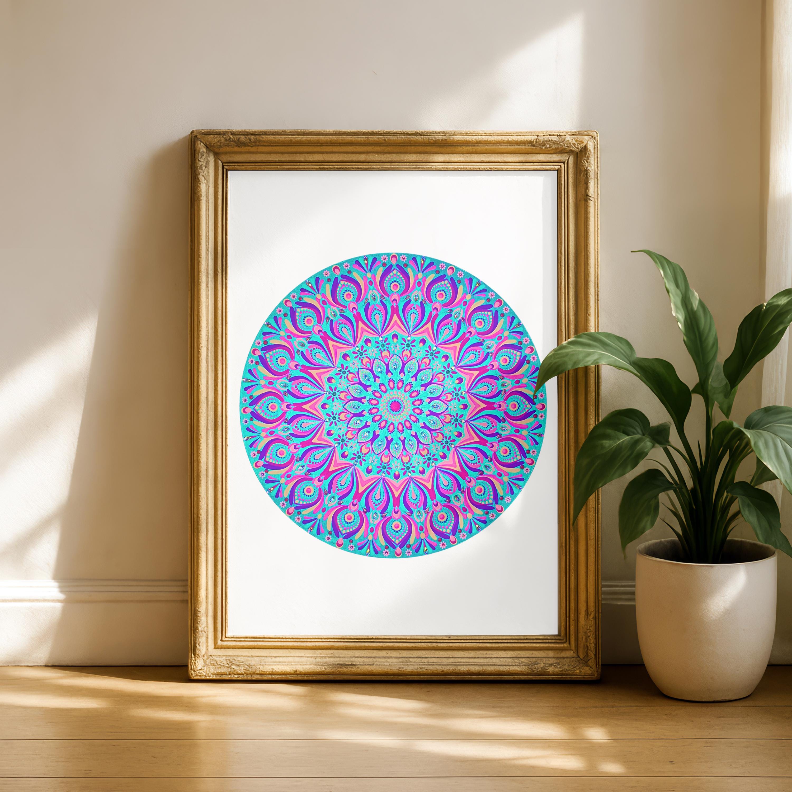 Blue Pink Mandala Wall Decor A4 – Spiritual Home Art for Calm ...