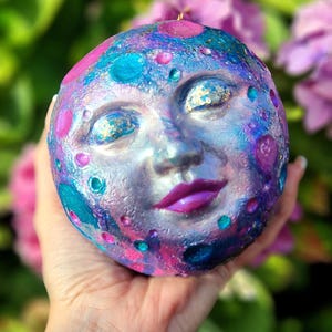 Moon Goddess Ornament Celestial Face Decor Hand Painted Silver Moon  Mystical Lunar Art Cosmic Sculpture Moon Home Decor Unique Gift For Her
