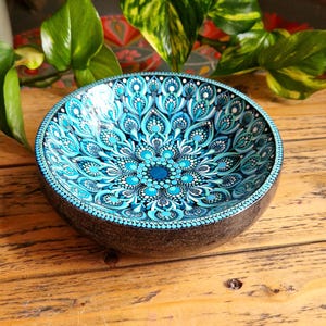 Handbemalte Mandala-Schale, Türkis-Dot-Kunst-Schmuckschale (15 cm)