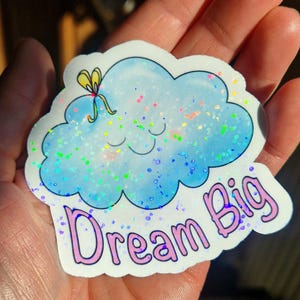 Sticker nuage kawaii Dream Big Cloud Sticker Sticker en vinyle inspirant mignon Sticker pour ordinateur portable Agenda Sticker scrapbooking Cadeau mignon motivant