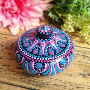 Hand-Painted Mandala Trinket Pot: Unique Home Decor Ornament