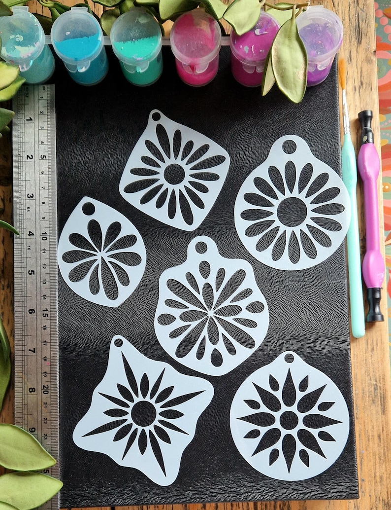 Floral Mandala Stencils – Set of 6 Reusable Mylar Dot Art Painting ...
