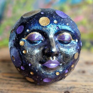 Midnight Moon Goddess Ornament Moon Face Handmade Moon Hand Painted Moon Unique Celestial Gift For Moon Lovers Unique Home Decor Moon Art