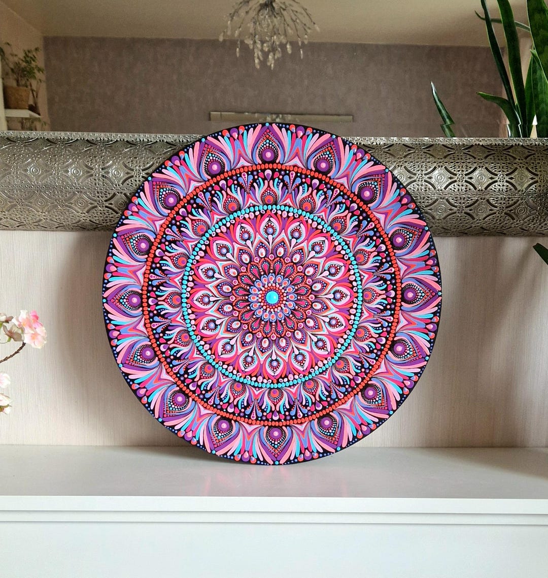 Hand Painted Mandala Wall Art, Sacred Geometry, Boho Decor (46 Cm) - Etsy