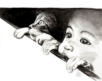 Peinture Chat Etsy