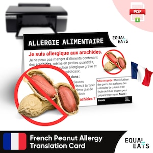 French Peanut Translation Card, Instant PDF Digital Download, Eat Safe in France, Equal Eats, Medical ID Card