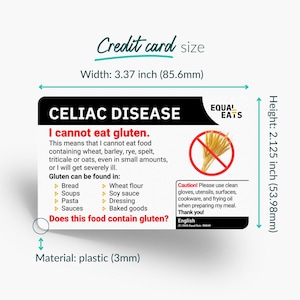 Plastic Gluten-Free Translation Card for Celiac Disease | Restaurant & Travel Dining Card | Choose 58 Languages | Medical Alert image 3