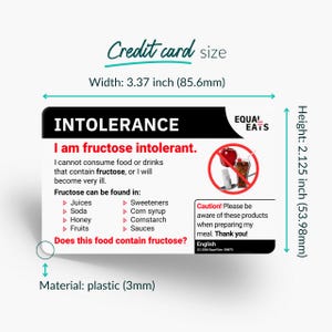 Fructose Intolerance Card - Equal Eats Food Allergy Alert image 4