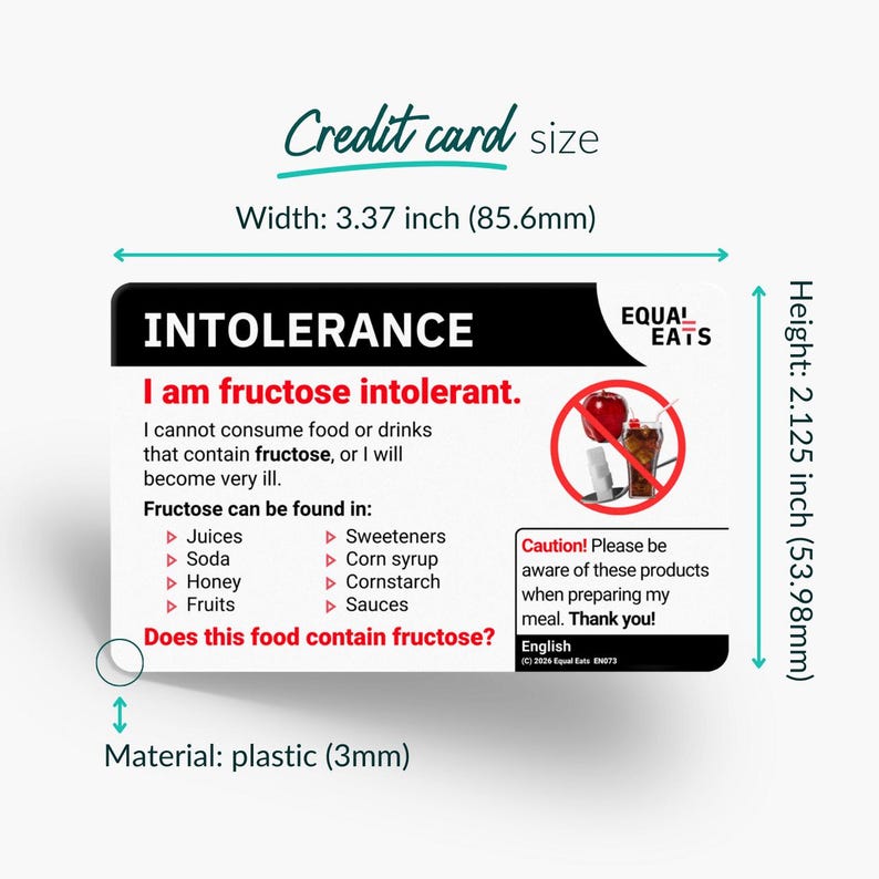 Fructose Intolerance Card - Equal Eats Food Allergy Alert image 4