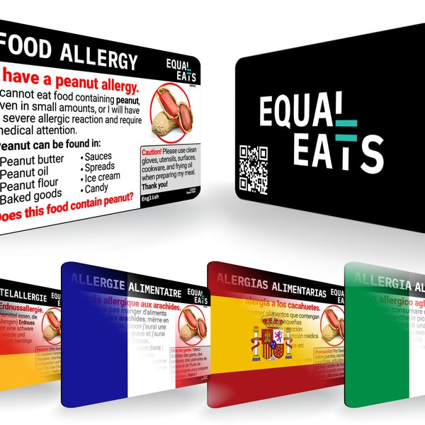 Peanut Allergy Travel Cards --> 5-Pack Bundle: French, Italian, Spanish, German and English.