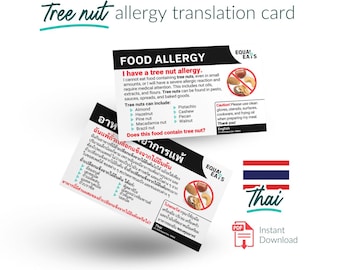 Ficha de traducción de alergia a los frutos secos en Tailandia: descarga instantánea en PDF para viajes