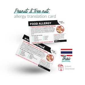 Erdnuss- & Baumnussallergie Übersetzung Karte - Sofortiger Download PDF für die Reise