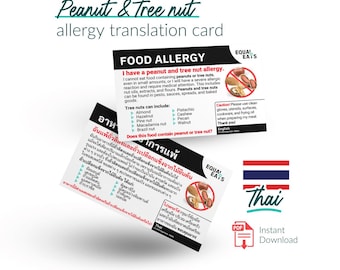 Thai Peanut and Tree Nut Allergy Translation Card, Instant PDF Digital Download, Eat Safe in Thailand, Equal Eats, Medical ID Card