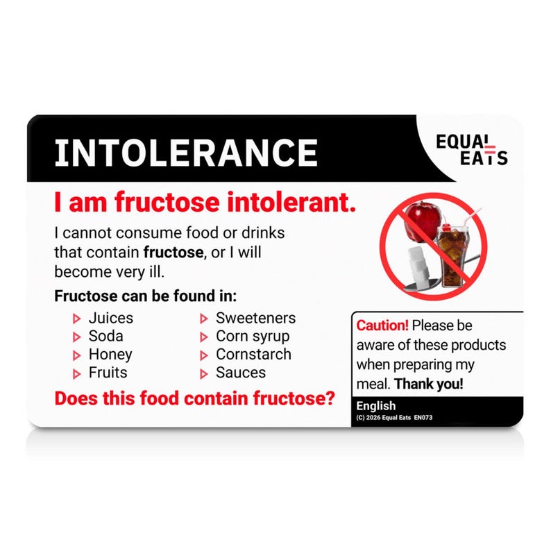 Fructose Intolerance Card - Equal Eats Food Allergy Alert image 1