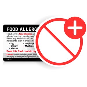 Carte personnalisée d'allergie alimentaire | Carte de traduction personnalisée | Choisissez parmi 500 allergènes et 50 langues | Carte en plastique personnalisée Equal Eats