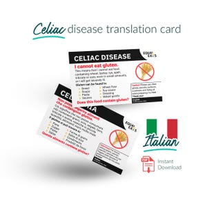 Italian Celiac Disease Translation Card - Gluten Free Guide (PDF Download)