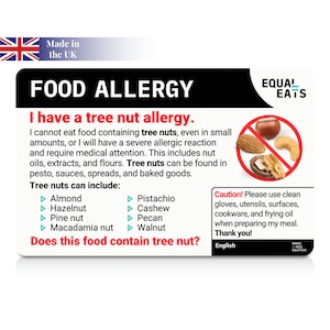 Vertaalkaart voor notenallergie • Restaurantkaart • Selecteer in 50 talen • Professioneel vertaald • Allergiereiskaart • Equal Eats