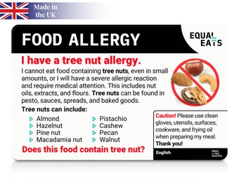 Tree Nut Allergy Translation Card • Restaurant Card • Select in 50 Languages • Professionally Translated • Allergy Travel Card • Equal Eats