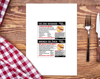 Printable Portuguese Celiac Disease Allergy Alert Card (Instant Download) - Print Multiple Copies and Save on your Phone