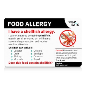 Shellfish Allergy Alert Card, Food Allergy Card