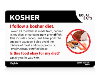 Kosher Diet Card｜Order in 58 Languages｜Equal Eats Dietary Translation Cards