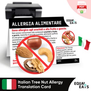 Italiaanse notenallergie vertaalkaart, instant pdf digitale download, Eat Safe in Italy, Equal Eats, medische identiteitskaart