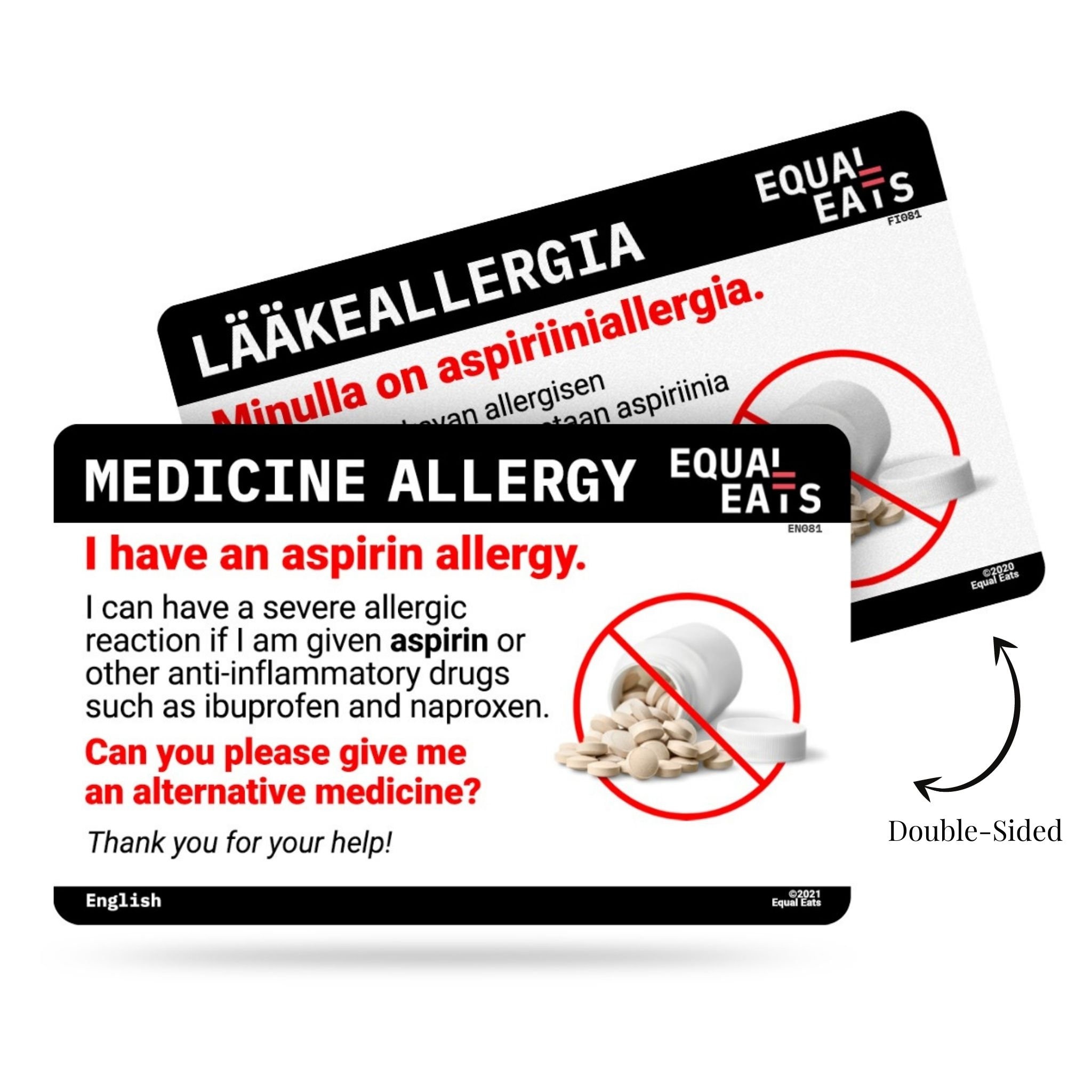 Aspirin Allergy Card Medical Alert ID Card for Medication Etsy