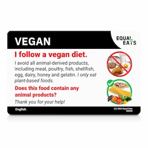Vegan Diet Translation Card｜Order in 50 Languages｜Equal Eats Dietary Translation Cards image 1