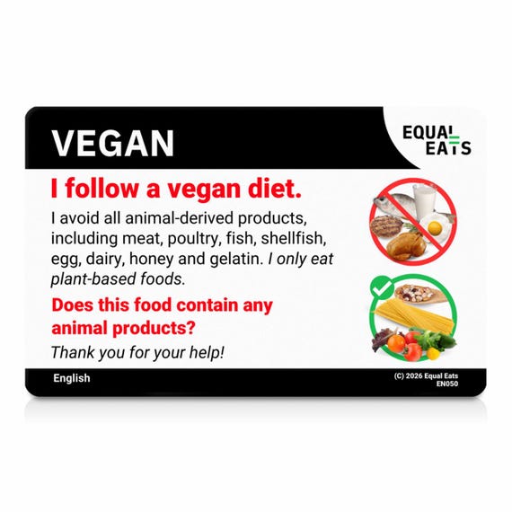 Vegan Diet Translation Card｜Order in 50 Languages｜Equal Eats Dietary Translation Cards