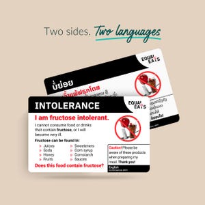 Fructose Intolerance Card - Equal Eats Food Allergy Alert image 2