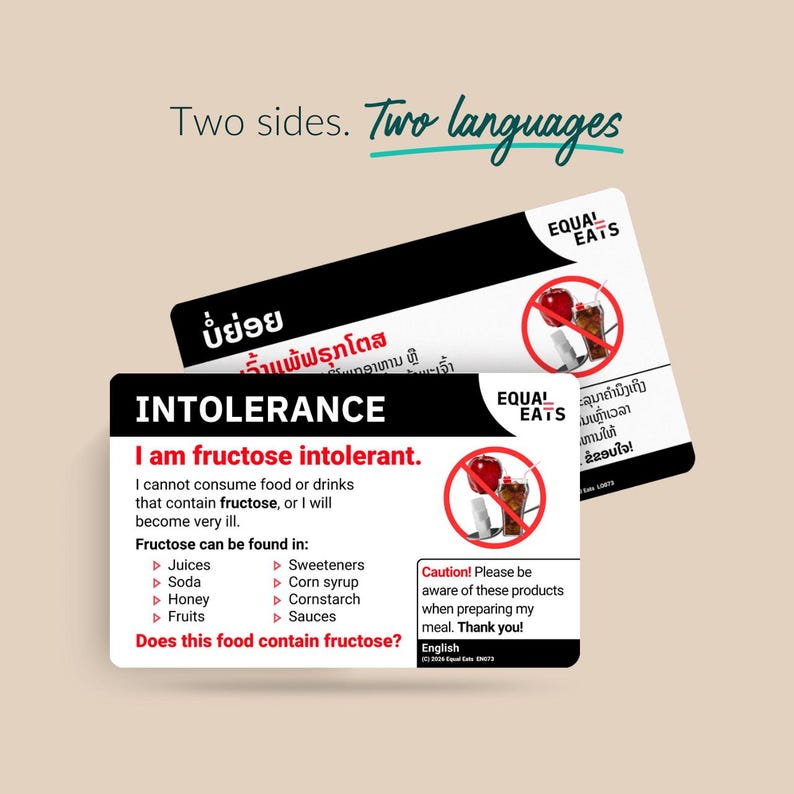 Fructose Intolerance Card - Equal Eats Food Allergy Alert image 2