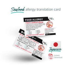 Scheda di traduzione per le allergie ai frutti di mare giapponesi - Download immediato del PDF