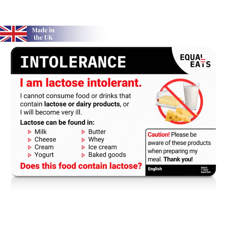 Lactose Intolerance Translation Card