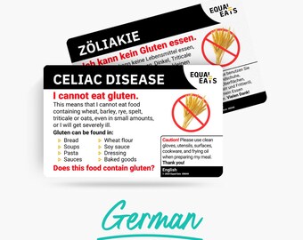 German Celiac Disease Card - Gluten Allergy Alert Card