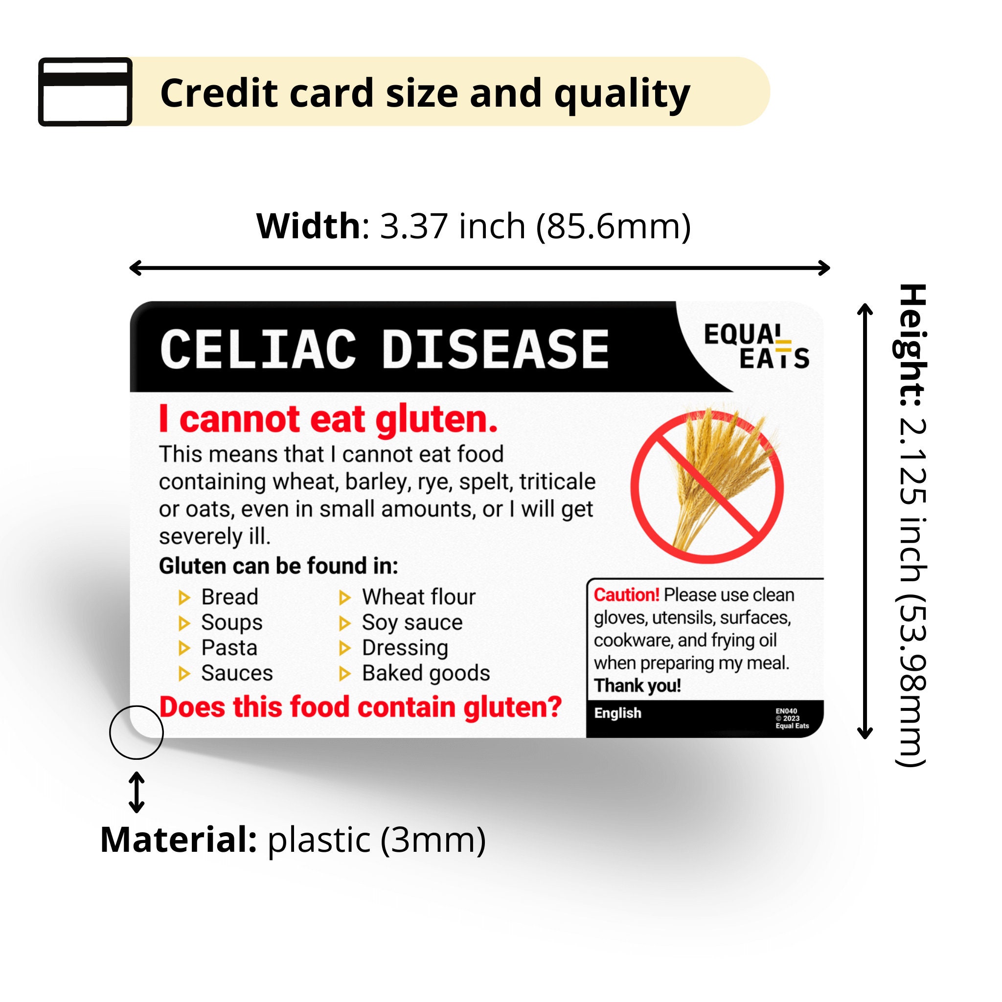Gluten Free Card Restaurant Card for Celiac Disease 50 - Etsy