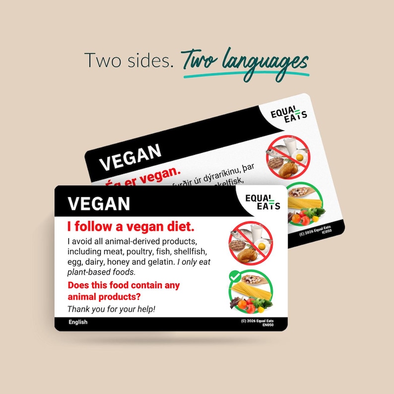 Vegan Diet Translation Card｜Order in 50 Languages｜Equal Eats Dietary Translation Cards image 2