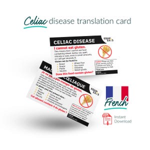 Zöliakie Übersetzungskarte - Englisch & Französisch - Glutenfrei - Sofortiger Download (PDF) - Reisehilfe