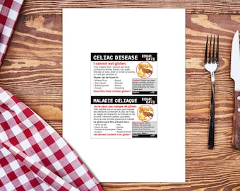 Printable French Celiac Disease Allergy Alert Card (Instant Download) - Print Multiple Copies and Save on your Phone