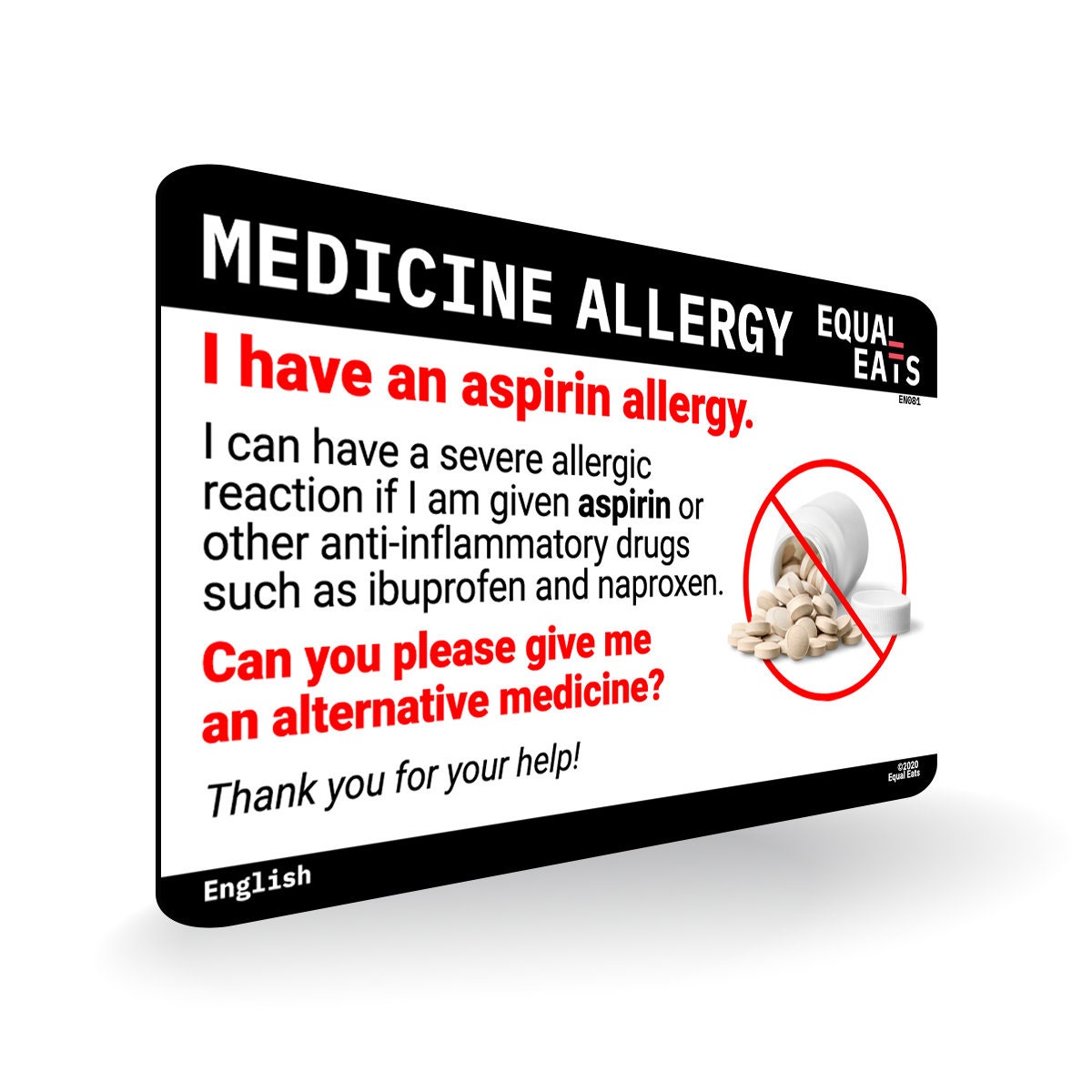 Aspirin Allergy Card Medicine Allergy Translation Etsy