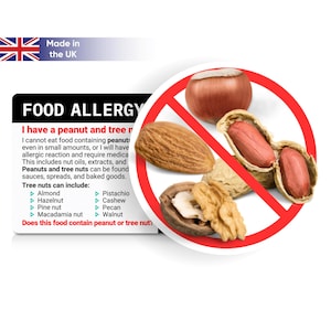 Kaart voor allergie voor pinda's en noten • Keuze uit 50 talen • Kaarten voor plastic allergiewaarschuwingen • Restaurantkaart • Equal Eats