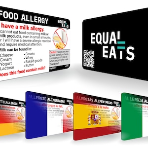 Dairy Allergy Travel Cards - 5-Pack: Frans, Italiaans, Spaans, Duits en Engels.