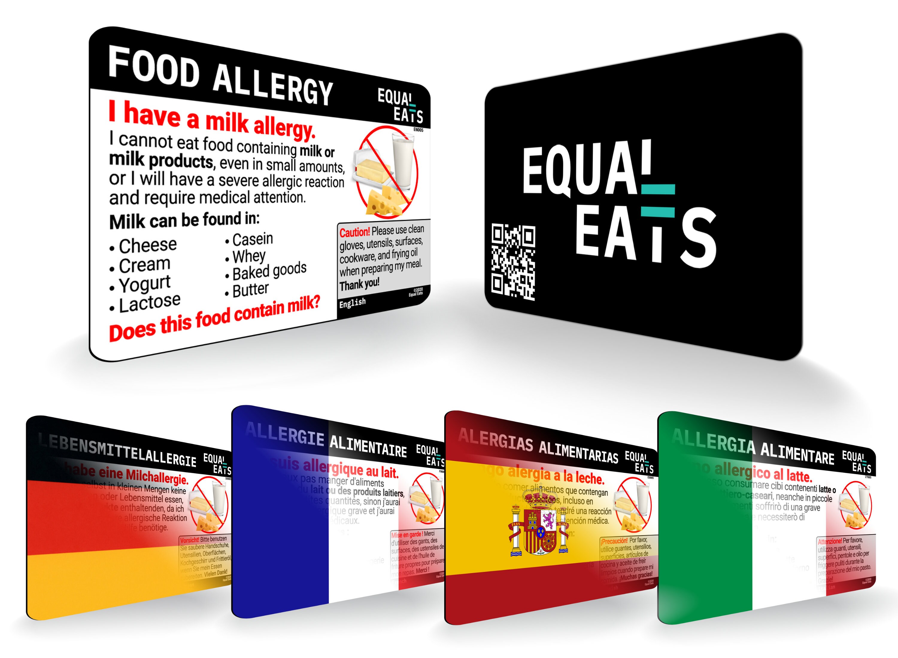 Dairy Allergy Travel Cards 5-pack: French, Italian, Spanish, German and ...