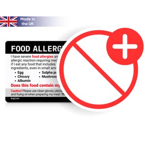 Scheda personalizzata per le allergie alimentari / Scheda di traduzione personalizzata / Scegli tra 500 allergeni e 50 lingue / Scheda di plastica personalizzata Equal Eats