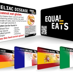 Cartes de voyage coeliaques: 5-Pack- Français, italien, espagnol, allemand et anglais