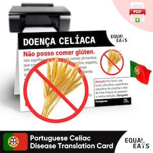 Portugese coeliakie-vertaalkaart, instant digitale download pdf, Eat Safe in Portugal, Equal Eats, medische identiteitskaart